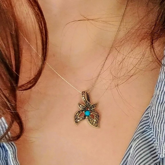 Marcasite & Turquoise Sterling Pendent - Picture 6 of 6